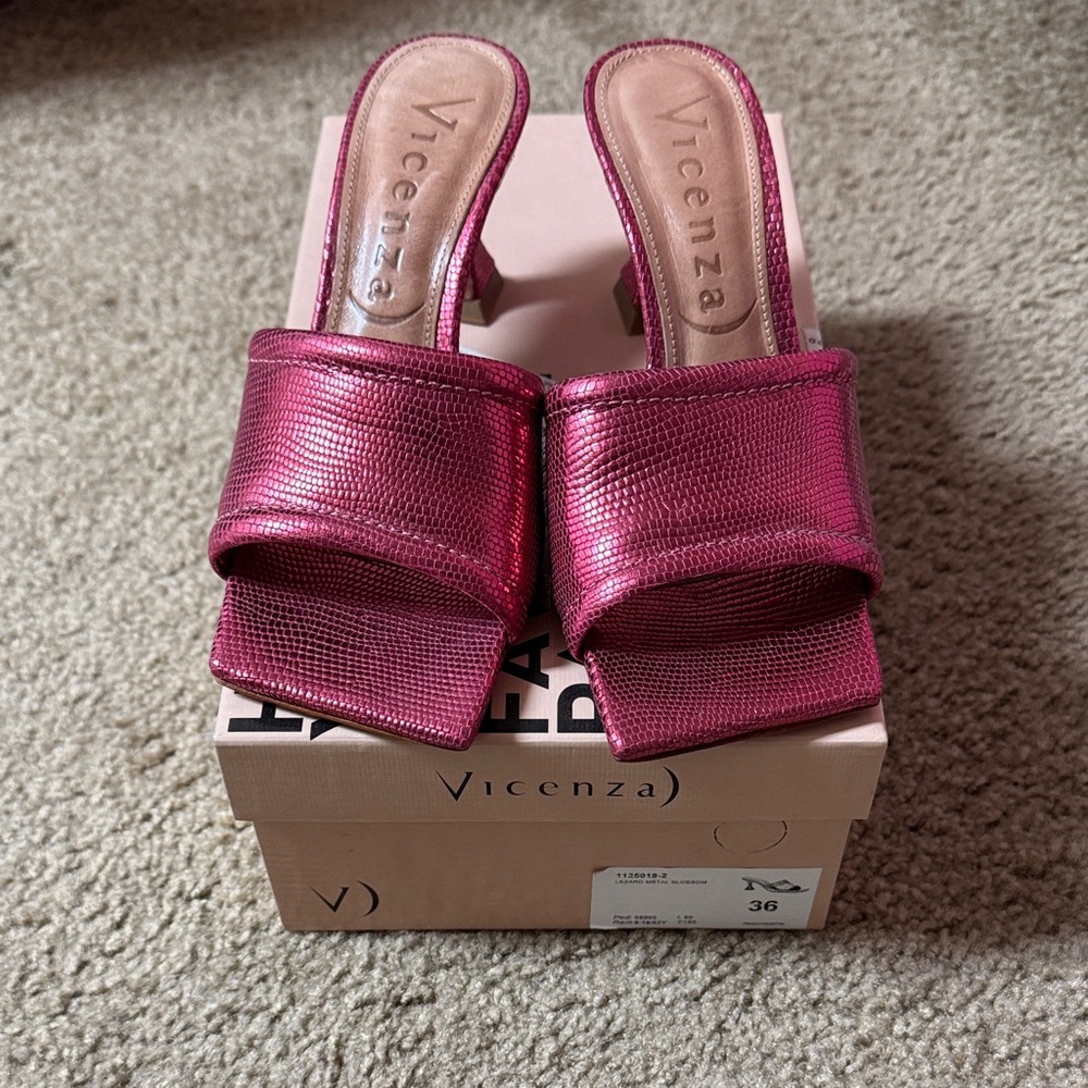 Vince Metallic Pink Heeled Sandals